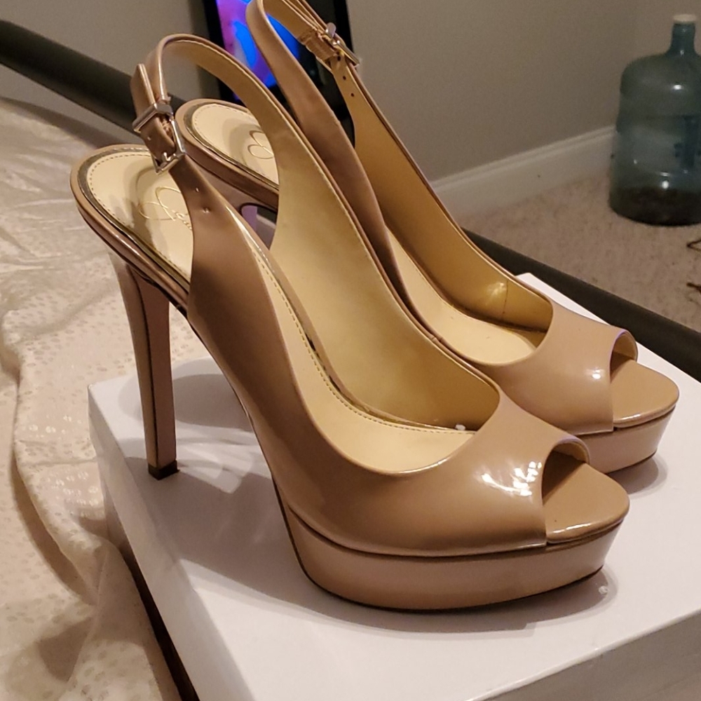 Beige Patent Leather Heels